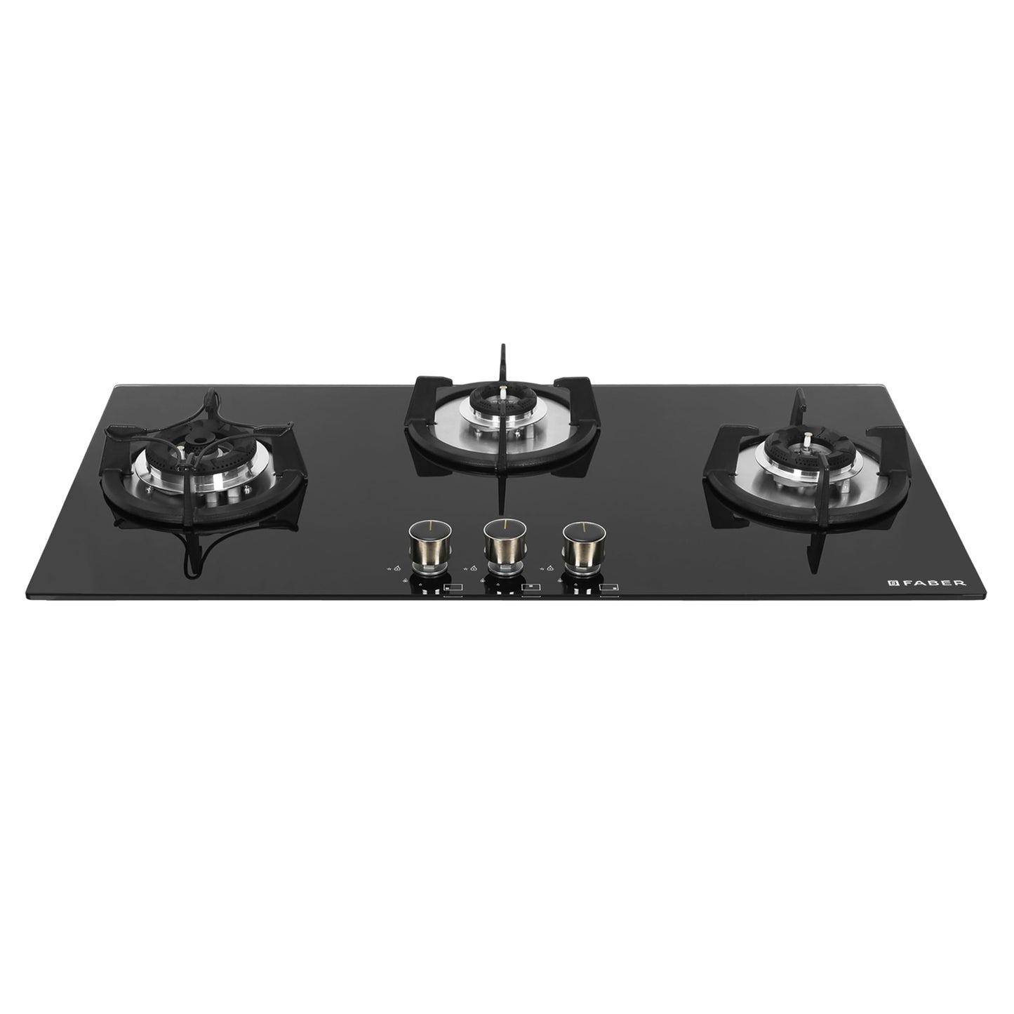 Faber Hob 4 Burner | Auto-Ignition | Spillage Proof | HOB SUPERIA HT764 BR AI | Concealed Chamber | Metal Knobs | Pan Support | Black Glass Finish |5 Yr Warranty on Burner & Glass | 1 Yr comprehensive