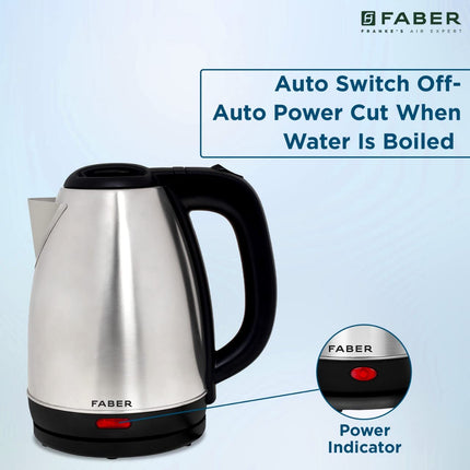 Faber Electric Kettle with Stainless Steel Body, FK 1.8 litres boiler for Water, SS, (FK 1.8L SS)