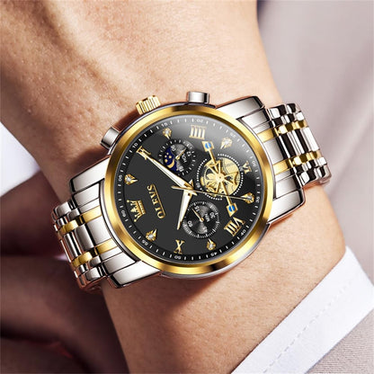 OLEVS Mens Watches Chain Chronograph Business Dress Quartz Stainless Steel Wrist Watch Waterproof Luminous Date