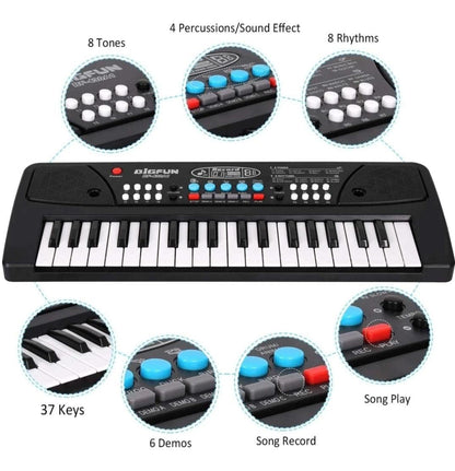 VEBETO Kids Piano with Mic (1 Year Warranty) 37 Keys 8 Rhythms 8 Tones 6 Demos Portable Electronic Keyboard Toy Beginners Educational Songs Recording Musical Toys Age 3 to 5 Years Boys Girls