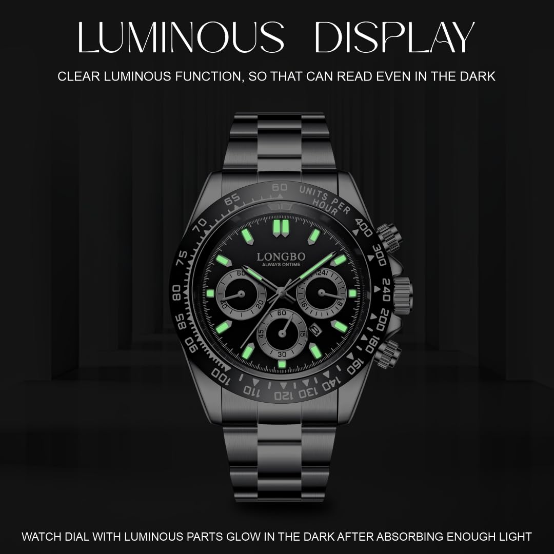 LONGBO Analog Business Casual Stainless Steel Decorative Subdials Watch for Men