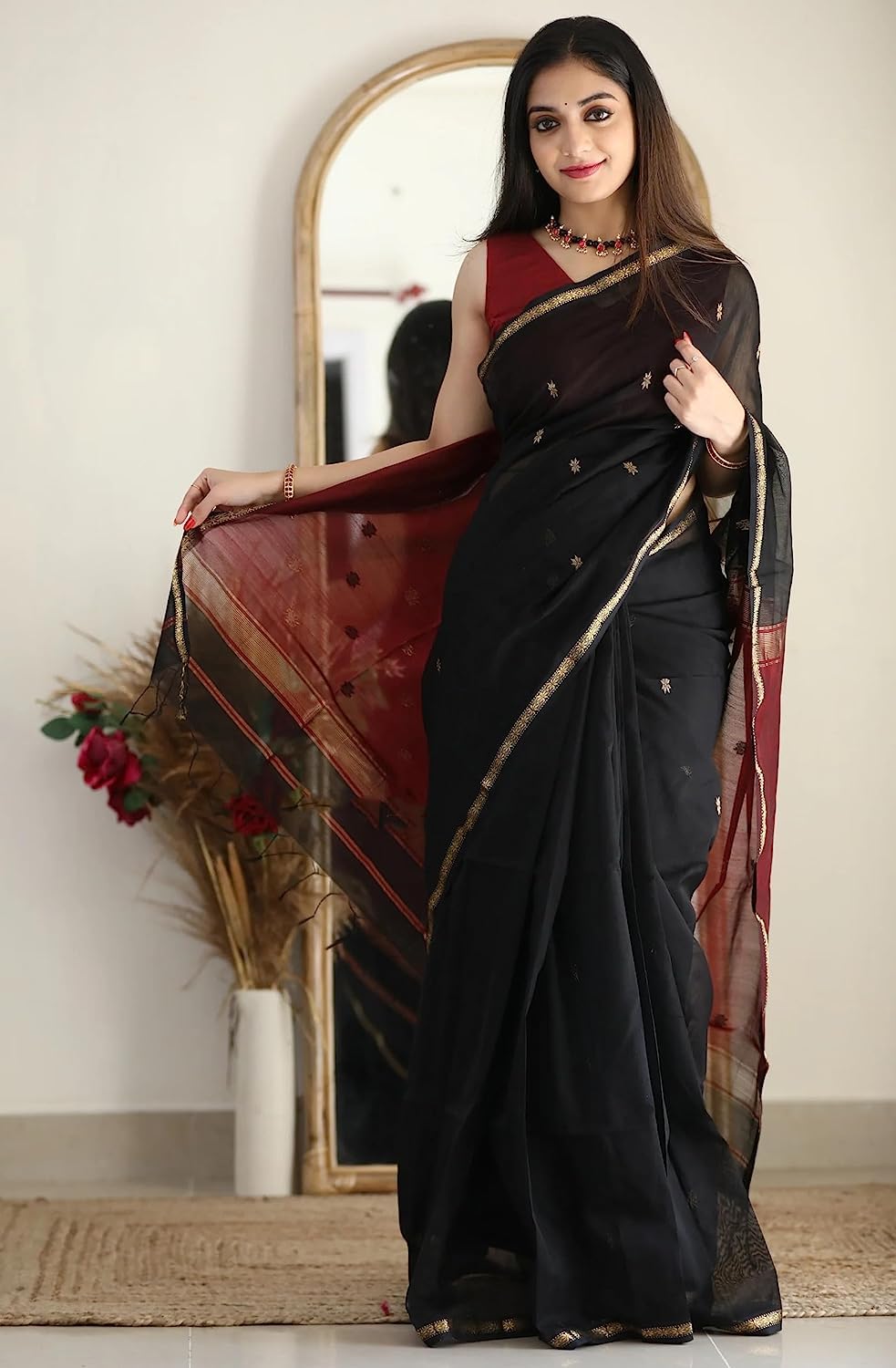 SGF11 Women's Kanjivaram Soft Cotton Linen Silk Saree With Blouse Piece