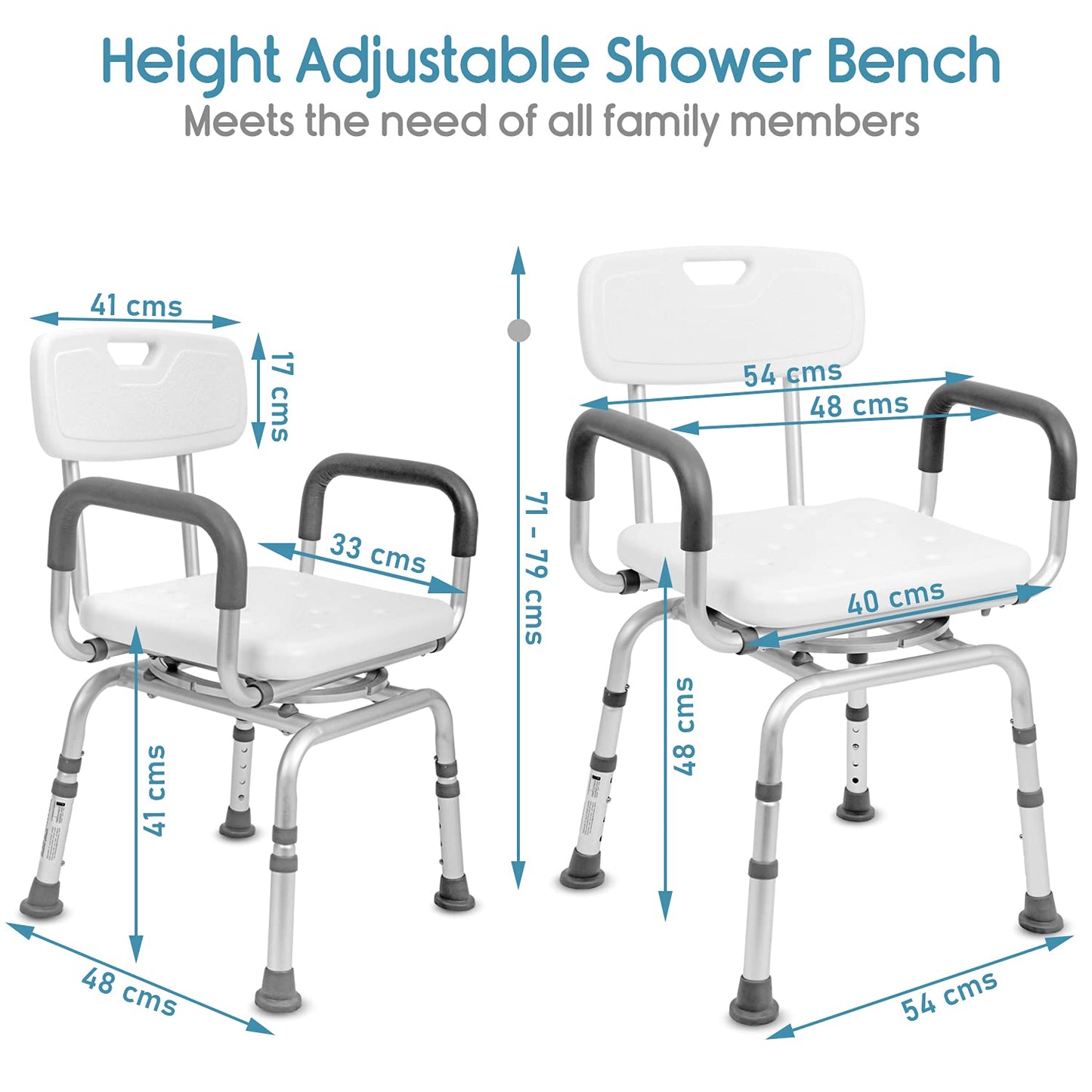 KosmoCare Premium Imported Shower Bench with EVA Mat Height Adjustable, Tool-Free Assembly Shower Chair with Anti-Slip Rubber Tips for Safety of Seniors & Elderly