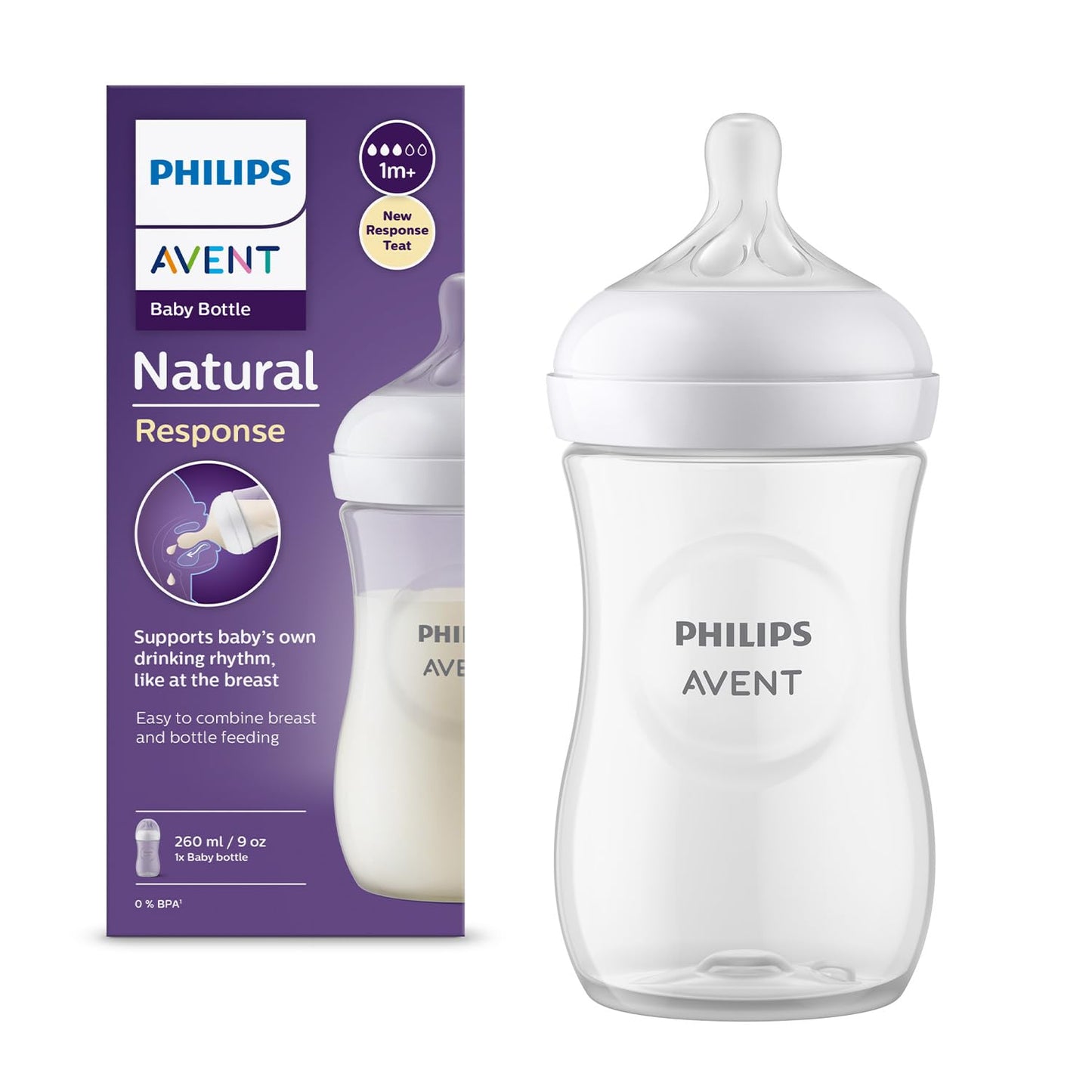 Philips Avent Natural Baby Feeding Bottle | No.1 Brand Recommended by Moms Worldwide | Ideal for 1 months+| Natural Response Technology Mimics Breastfeeding | Uniquely Designed Nipple releases milk only when baby drinks | Pack of 2| SCY903/02