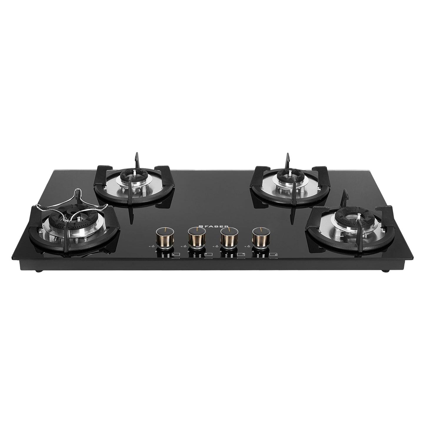 Faber Hob 4 Burner | Auto-Ignition | Spillage Proof | HOB SUPERIA HT764 BR AI | Concealed Chamber | Metal Knobs | Pan Support | Black Glass Finish |5 Yr Warranty on Burner & Glass | 1 Yr comprehensive