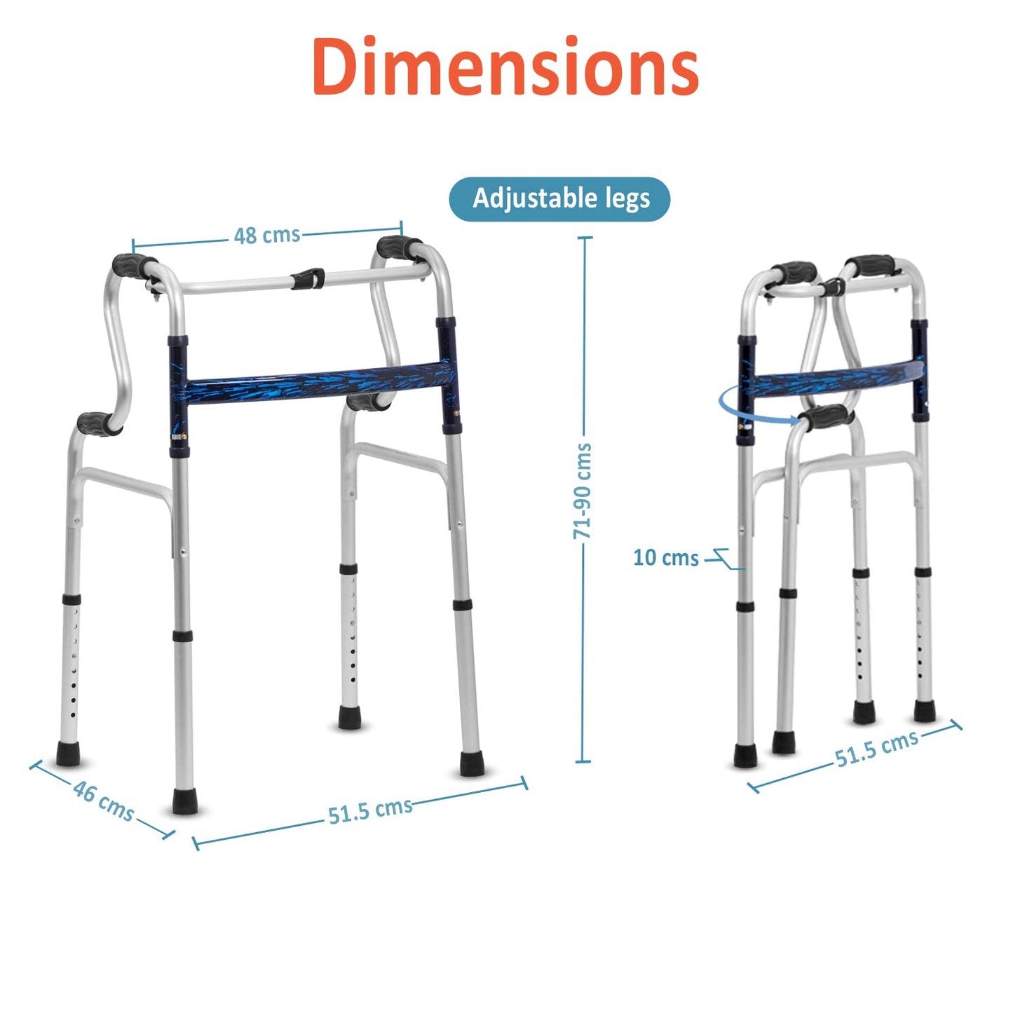 KosmoCare Premium Imported Light Weight Aluminum Height Adjustable Folding Walker 2 - Silver