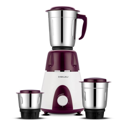 Bajaj Rex Mixer Grinder 500W|Mixie For Kitchen With Nutri-Pro Features|3 SS Mixer Jars For Heavy Duty Grinding|Adjustable Speed Control|Multifunctional Blade System|2 Year Warranty By Bajaj|Purple 