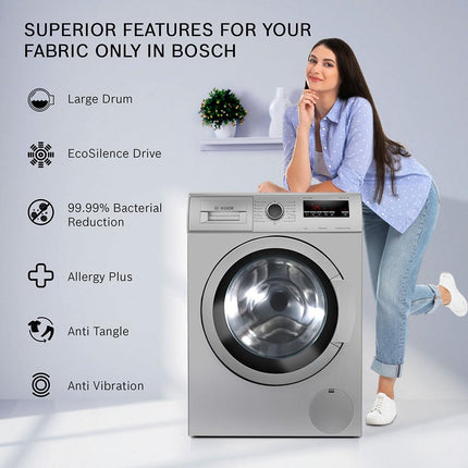 Bosch 7 kg 5 Star Fully-Automatic Front Loading Washing Machine (WAJ24266IN, Silver, AI active water plus, In-Built Heater, BLDC Inverter motor, Steam)