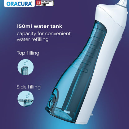 ORACURA OC150 Dental PRO Smart Water Flosser Black, 150ml water tank capacity, Portable & Rechargeable, 3 Modes, 365 Days Warranty