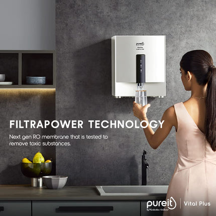 HUL Pureit Vital Plus Mineral RO+UV+MP 6 Stage, 7L |Upto 60% Water Savings|Wall mount Water Purifier with FiltraPower technology (White) 