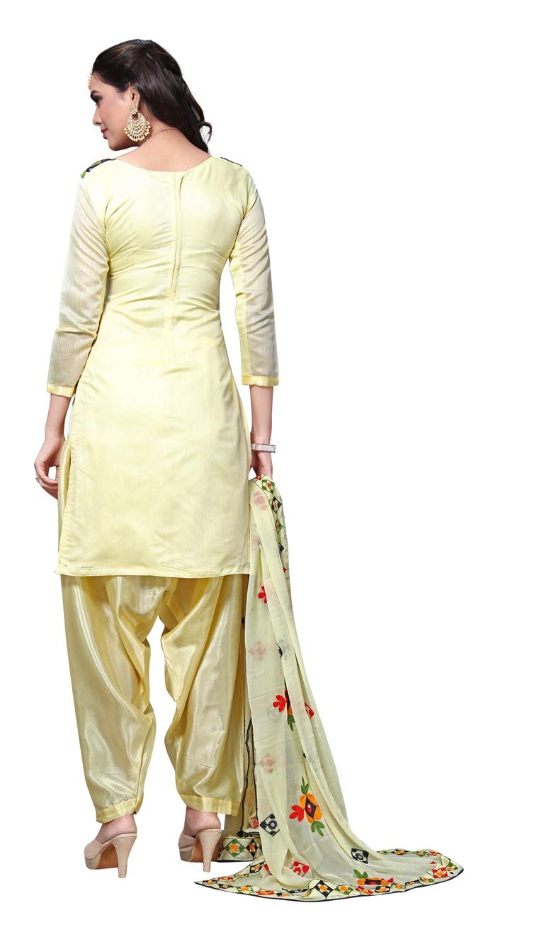 EthnicJunction Women's Chanderi Cotton Embroidered And Mirror Work Unstitched Salwar Suit Material