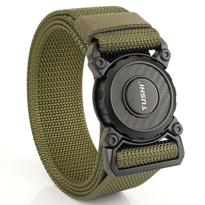 TUSHI Rotating Buckle Tactical Belt, Military Work 1.5" Nylon Web Hiking Quick Release Belt with Heavy Duty Seatbelt Buckle