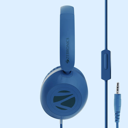 Zebronics Boom Wired Headphone, Over Ear, in-Line MIC, Foldable, 1.5 Meter Cable, for 3.5mm (Mobile | Tablet | Laptop | MAC), Soft Cushion, 40mm Drivers (Blue) 