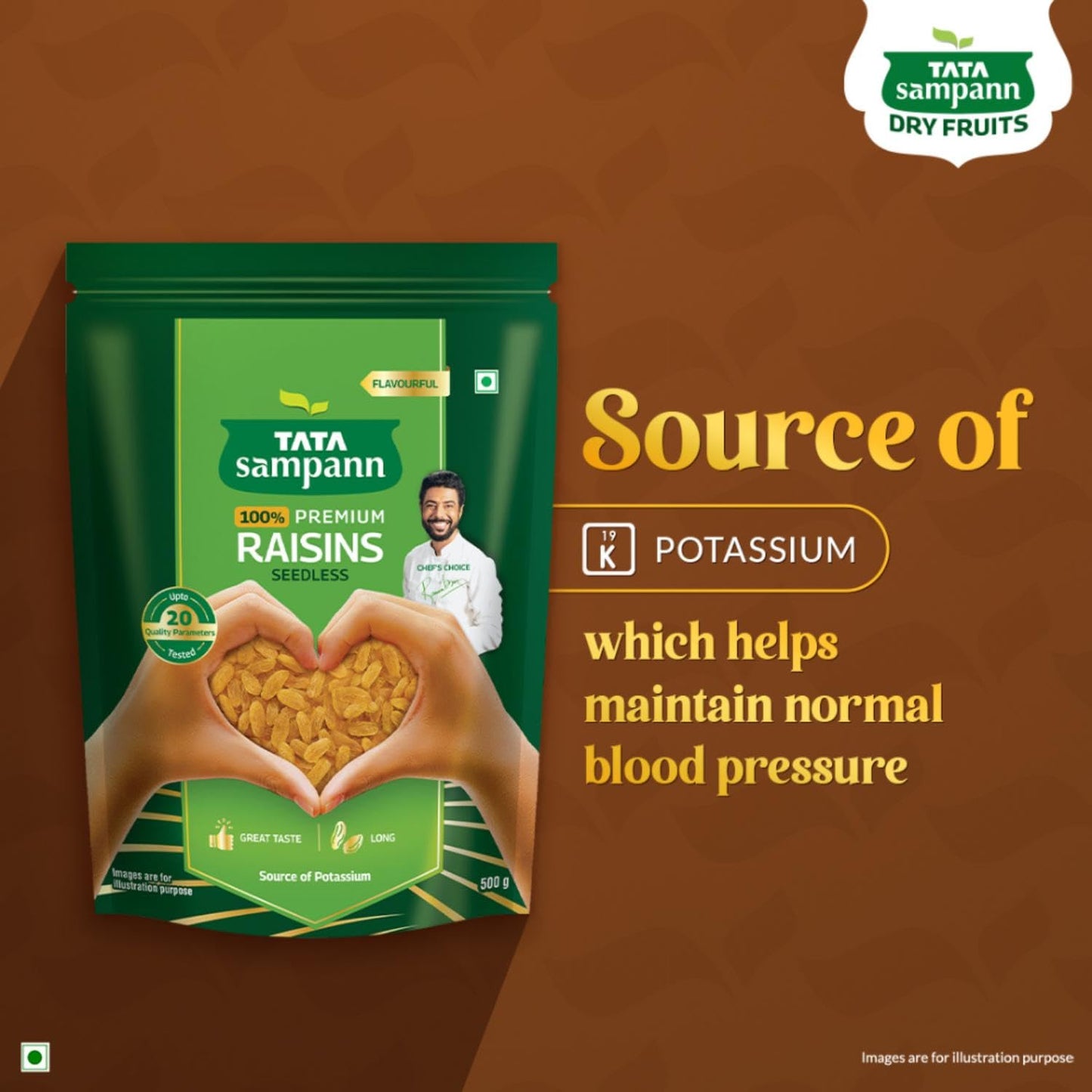 Tata Sampann Pure Raisins Seedless/Kishmish, 500g, Source Of Potassium, Premium Dry Fruits, Green Raisins