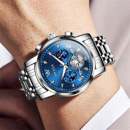 OLEVS Mens Watches Chain Chronograph Business Dress Quartz Stainless Steel Wrist Watch Waterproof Luminous Date