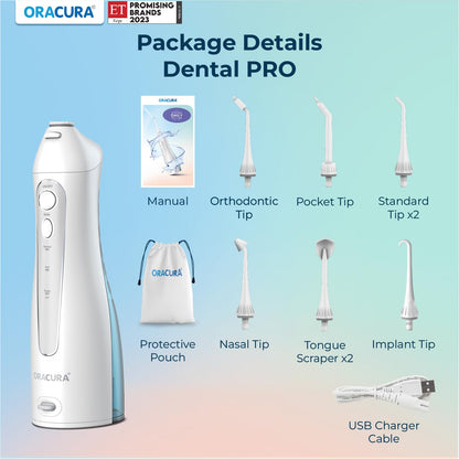 ORACURA OC150 Dental PRO Smart Water Flosser Black, 150ml water tank capacity, Portable & Rechargeable, 3 Modes, 365 Days Warranty