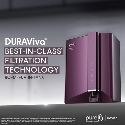 HUL Pureit Revito Prime RO+MF+Mineral+UV in-Tank | INR 1000 Off on Exchange | 7 stage | 8L Capacity | Upto 70% Water Savings | Suitable for Borewell, Tanker & Municipal Water | DURAViva | Black