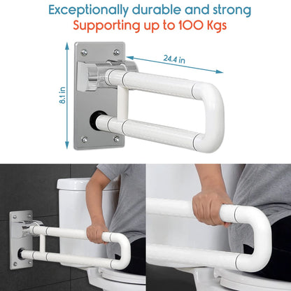 KosmoCare Stainless Steel Standing Grab Bar with Anti-Slip Nylon Grip & Floor Support, Wall Mounted Fixed Grab Bar for Bathroom | Grab Bars for Toilet Senior Citizens | Toilet Grab bar for Elderly