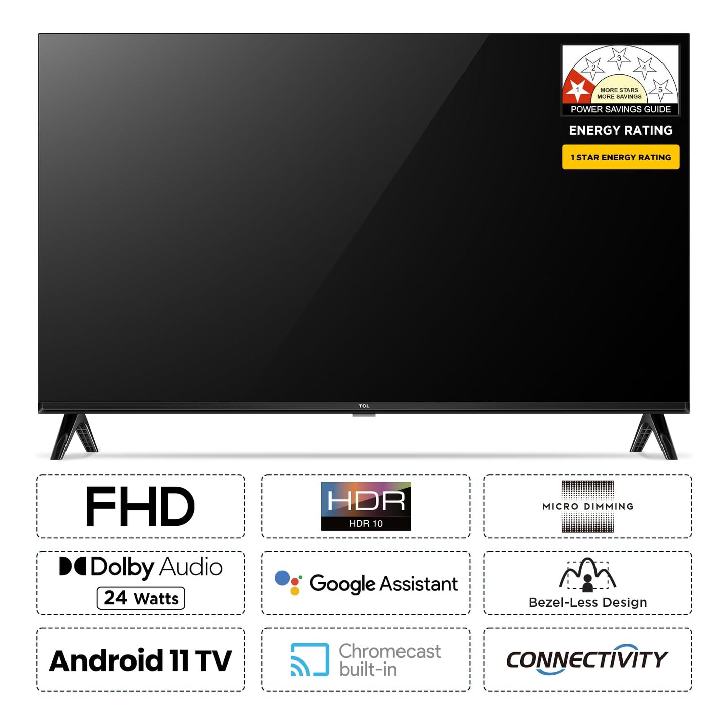 TCL 101 cm (40 inches) Metallic Bezel-Less Full HD Smart Android LED TV 40L4B (Black)