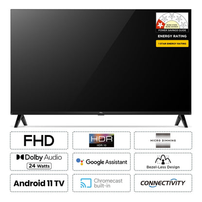 TCL 101 cm (40 inches) Metallic Bezel-Less Full HD Smart Android LED TV 40L4B (Black)