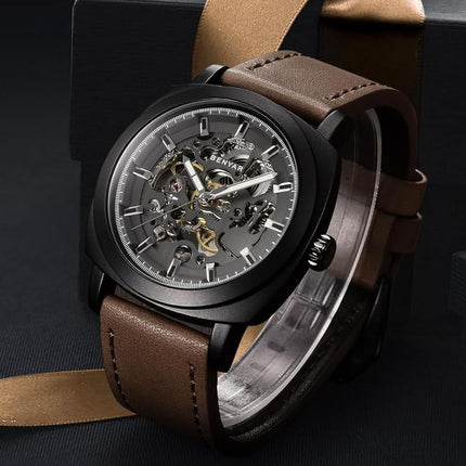 BENYAR Automatic Mechanical Skeleton Leather Strap Men's Watch