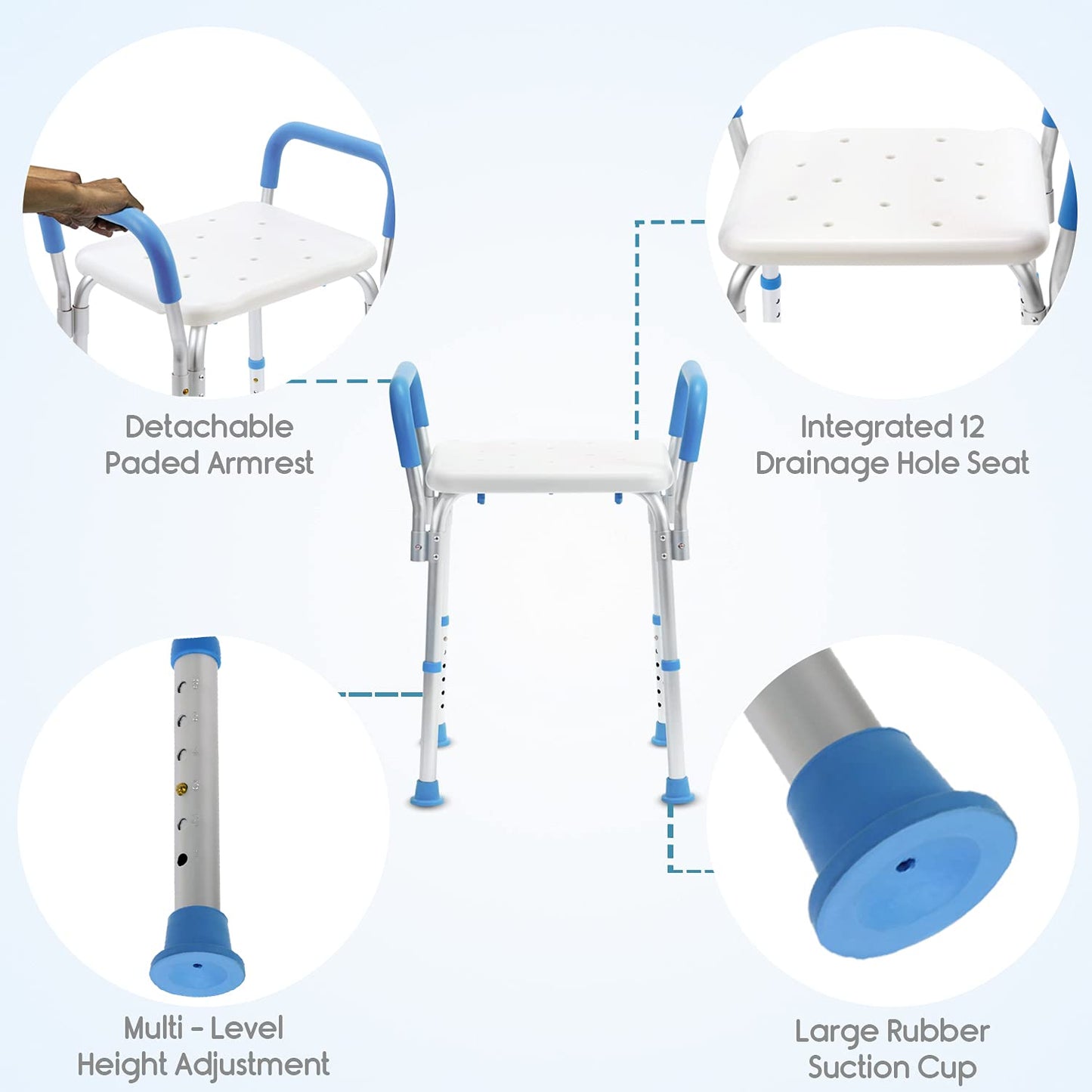 KosmoCare Premium Imported Shower Bench with EVA Mat Height Adjustable, Tool-Free Assembly Shower Chair with Anti-Slip Rubber Tips for Safety of Seniors & Elderly