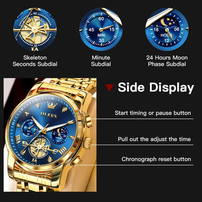 OLEVS Mens Watches Chain Chronograph Business Dress Quartz Stainless Steel Wrist Watch Waterproof Luminous Date