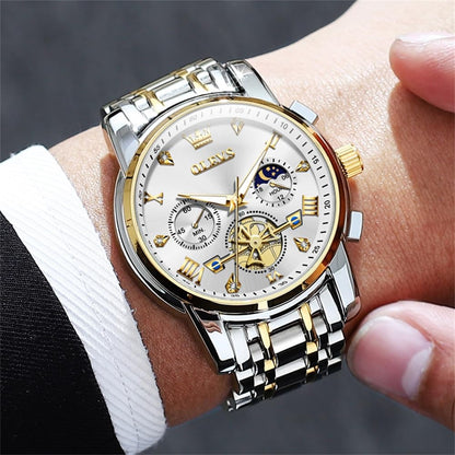 OLEVS Mens Watches Chain Chronograph Business Dress Quartz Stainless Steel Wrist Watch Waterproof Luminous Date