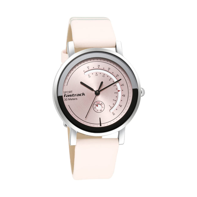 Fastrack Wear Your Look Quartz Analog with Day and Date Pink Dial Leather Strap Watch for Girls-NS6172SL03