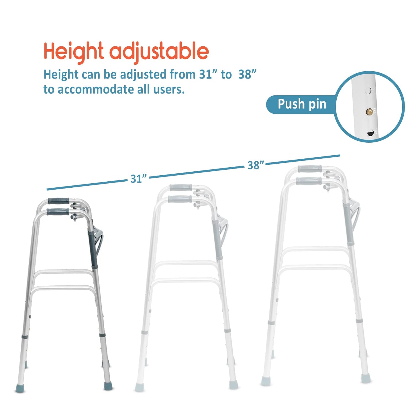 KosmoCare Premium Imported Light Weight Aluminum Height Adjustable Folding Walker 2 - Silver