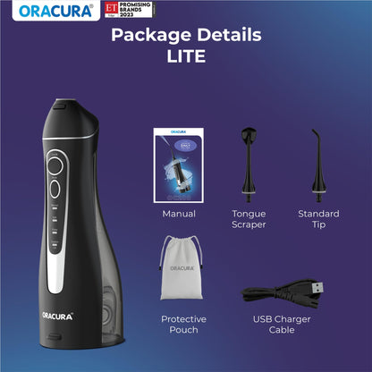 ORACURA® OC200 Dental PRO Smart PLUS Water Flosser® Black, 8 Nozzle Tips, Portable & Rechargeable, Custom 8 Water Pressure Settings, 200ml Tank Capacity, IPX7 Waterproof, 365 Days Warranty