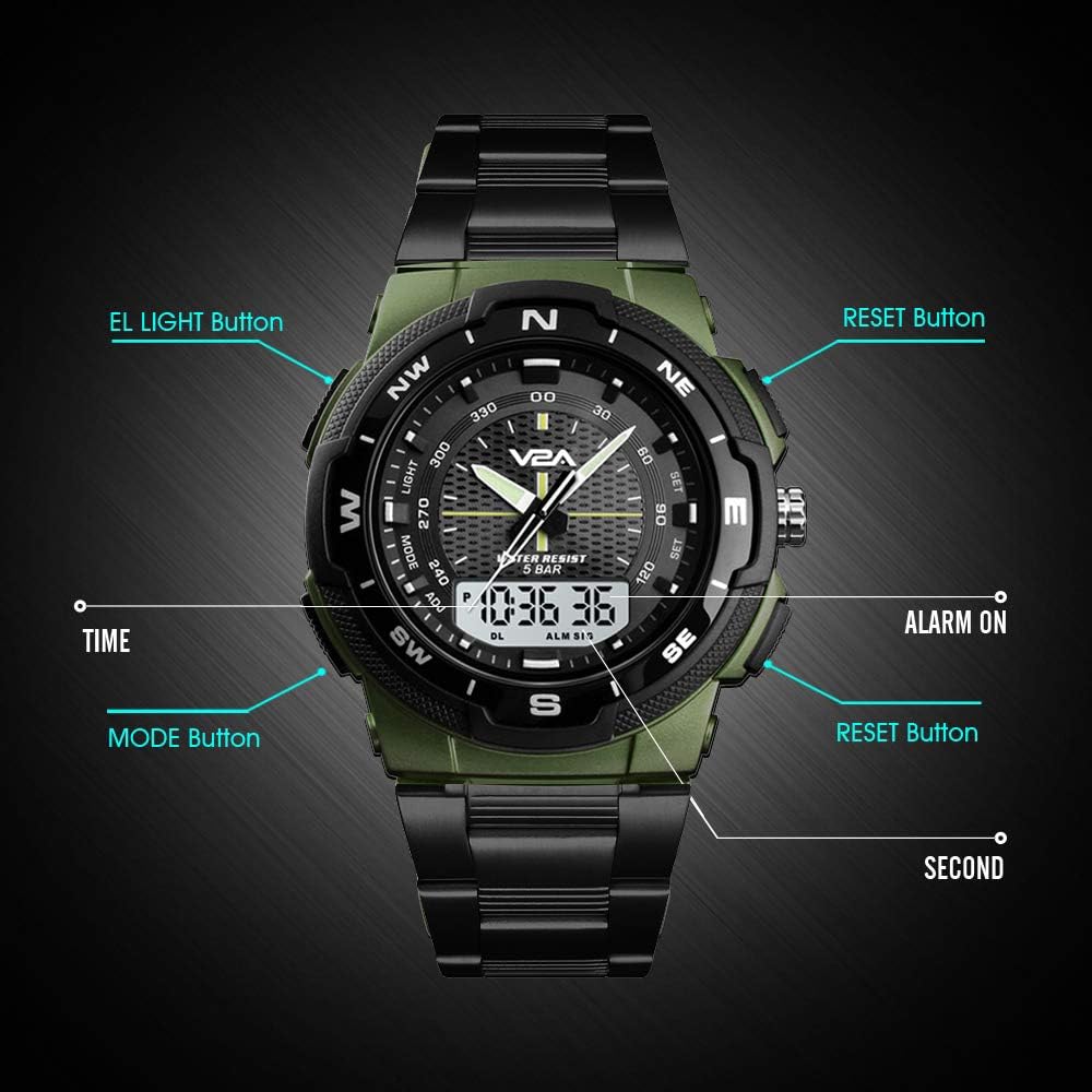 V2A Analogue - Digital Men's Watch (Black Dial Silver Colored Strap)