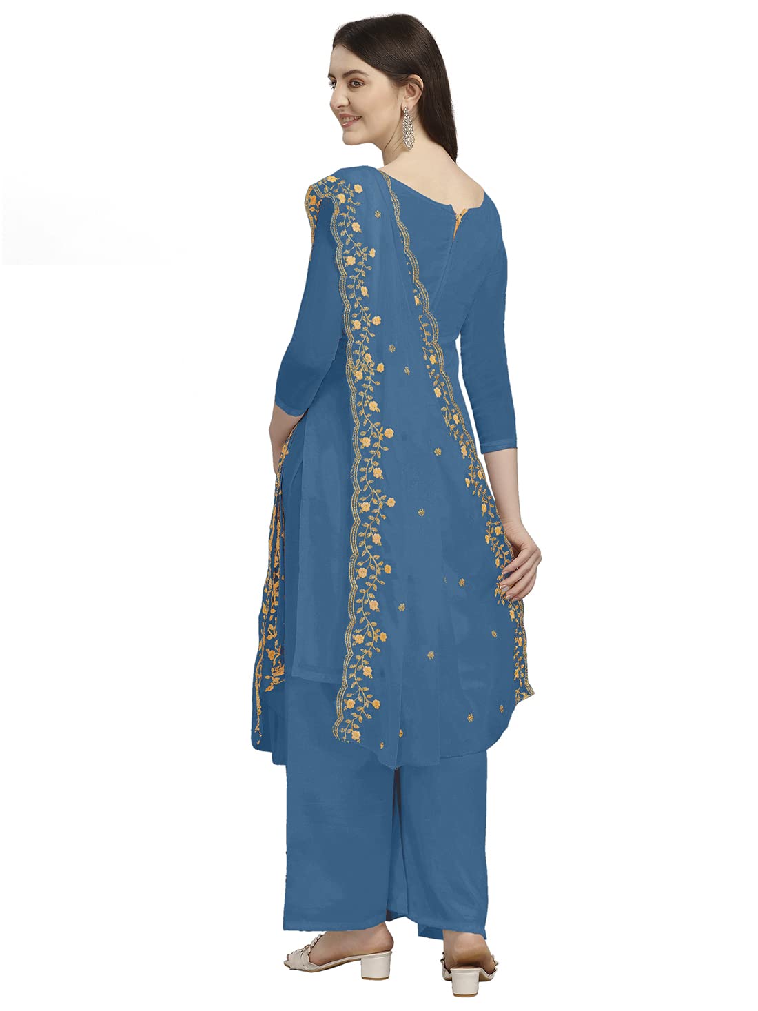 EthnicJunction Women's Georgette Embroidered Unstitched Salwar Suit Dress Material