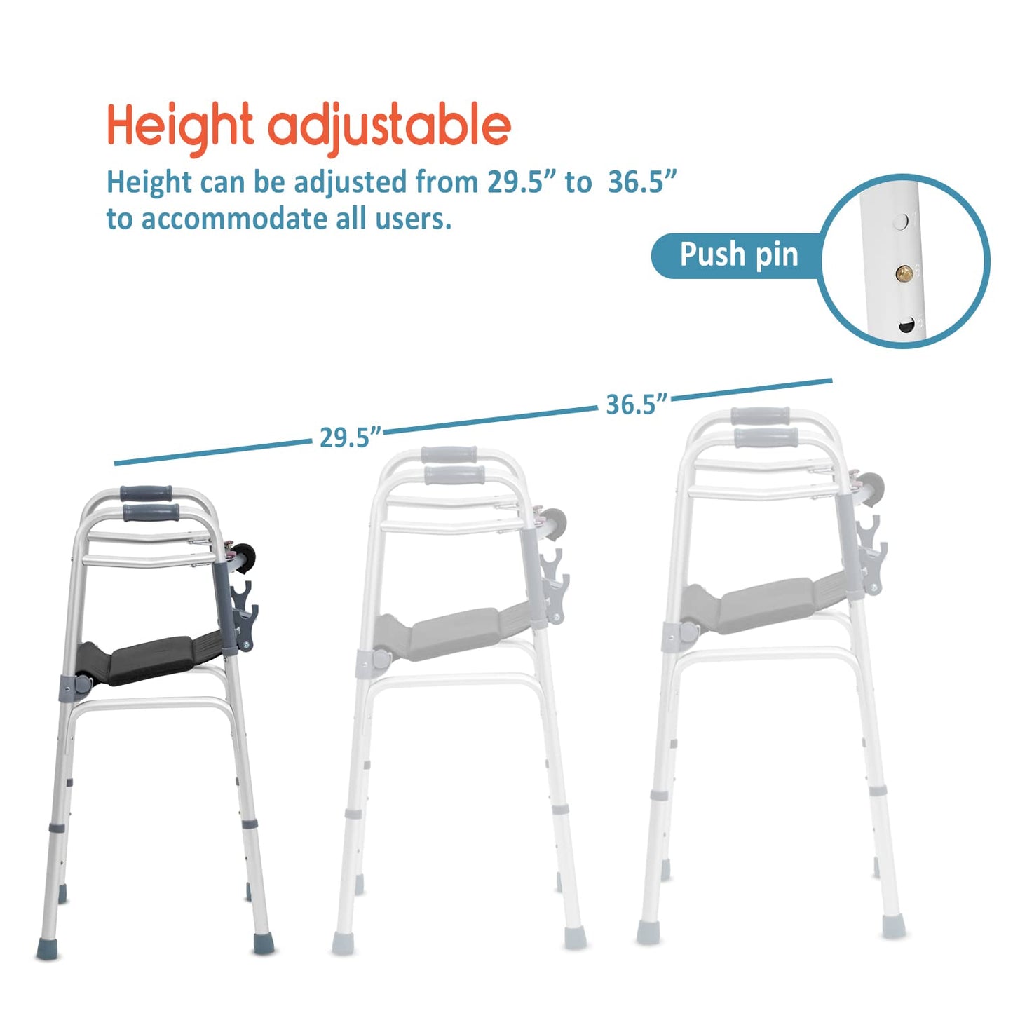 KosmoCare Premium Imported Light Weight Aluminum Height Adjustable Folding Walker 2 - Silver