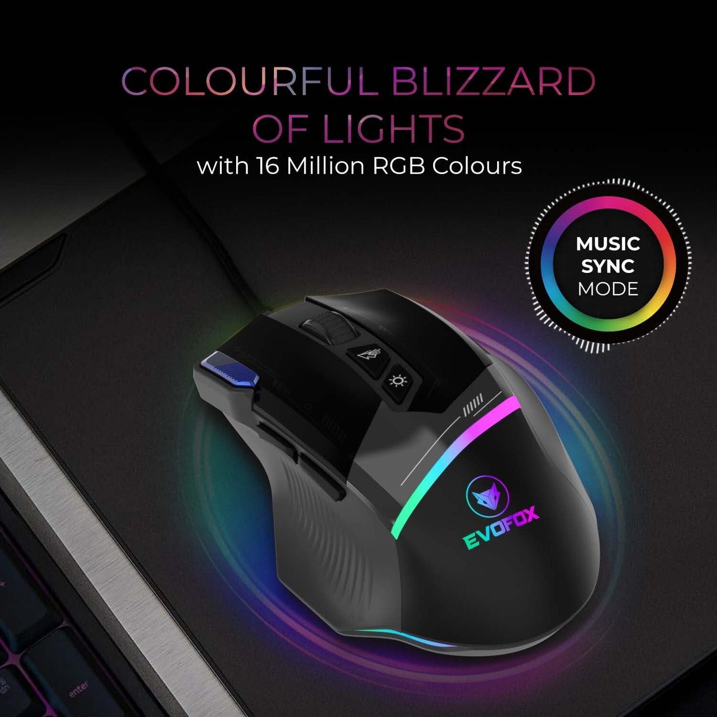 EvoFox Ultra Value Series Blaze Programmable Gaming Mouse |8 Fully Programmable Buttons| Ultra-responsive 7000fps | Gaming Grade Sensitive DPI Upto 12800 |RGB Lights with Music sync Mode | Windows Software