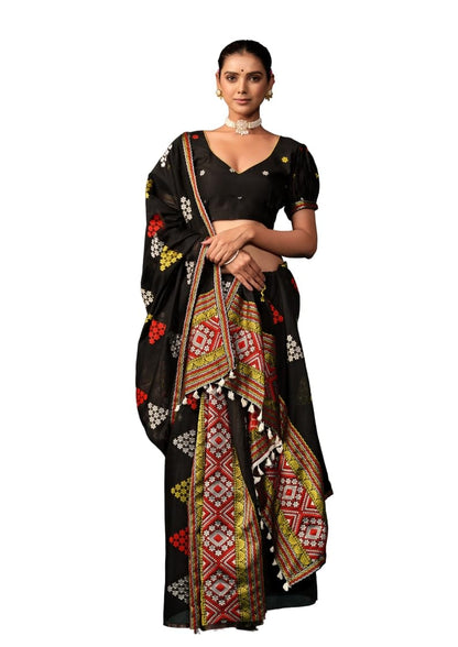 EthnicJunction Women's Assamese Mekhla Chador Cotton Blend Woven Saree With Blouse Piece