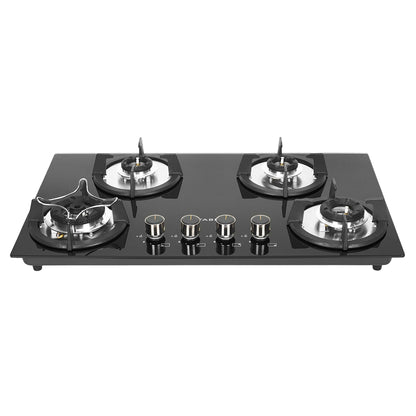 Faber Hob 4 Burner | Auto-Ignition | Spillage Proof | HOB SUPERIA HT764 BR AI | Concealed Chamber | Metal Knobs | Pan Support | Black Glass Finish |5 Yr Warranty on Burner & Glass | 1 Yr comprehensive