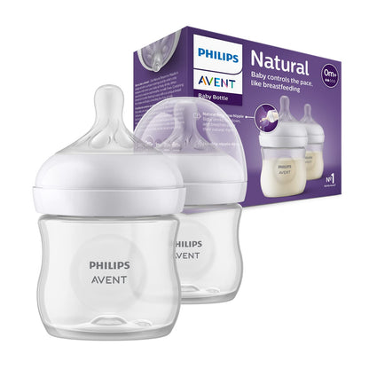 Philips Avent Natural Baby Feeding Bottle | No.1 Brand Recommended by Moms Worldwide | Ideal for 1 months+| Natural Response Technology Mimics Breastfeeding | Uniquely Designed Nipple releases milk only when baby drinks | Pack of 2| SCY903/02