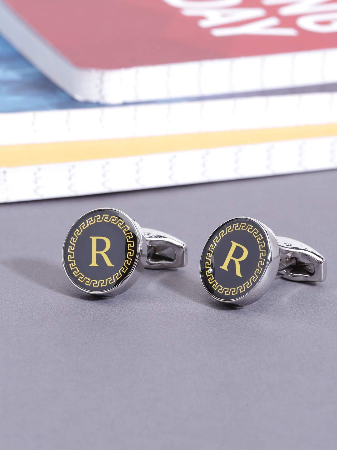 Yellow Chimes Exclusive Collection Alphabet Letters Stainless Steel Statement Cufflinks for Men