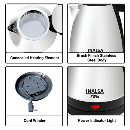 INALSA Premium English Finish Electric kettle|Analogue Temperature Display|2 Yr Warranty|Non Toxic SS Inner Body|Detachable Mesh Filter with Safety Cap (Callisto)