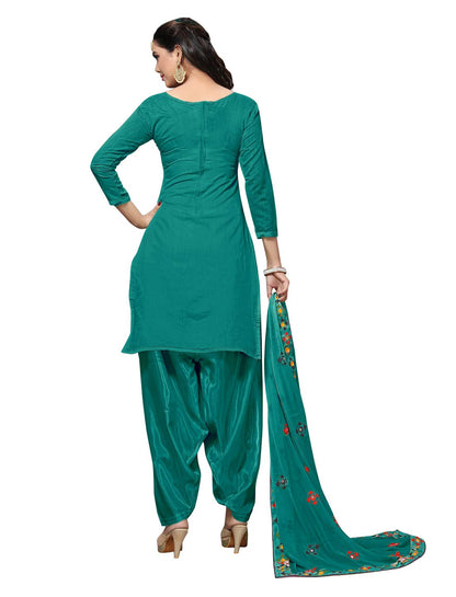 EthnicJunction Women's Chanderi Cotton Embroidered And Mirror Work Unstitched Salwar Suit Material