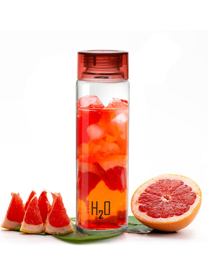 Cello H2O Glass Fridge Water Bottle with Plastic Cap | Leak Proof & Break-Proof | Wide Mouth & Easy to Clean | Best Usage for Office/School/College | 920ml | Red