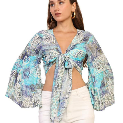 KE Kanha exportsWomen’s and Girls/Ladies Wrap Around Tops Beach wear Tunic Top V Neck Silk Casual Sleeve Printed Top Relaxed Fit Free Size