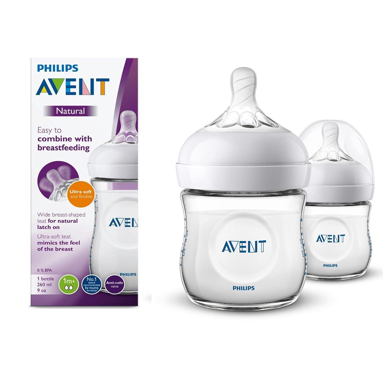 Philips Avent Natural Baby Feeding Bottle | No.1 Brand Recommended by Moms Worldwide | Ideal for 1 months+| Natural Response Technology Mimics Breastfeeding | Uniquely Designed Nipple releases milk only when baby drinks | Pack of 2| SCY903/02