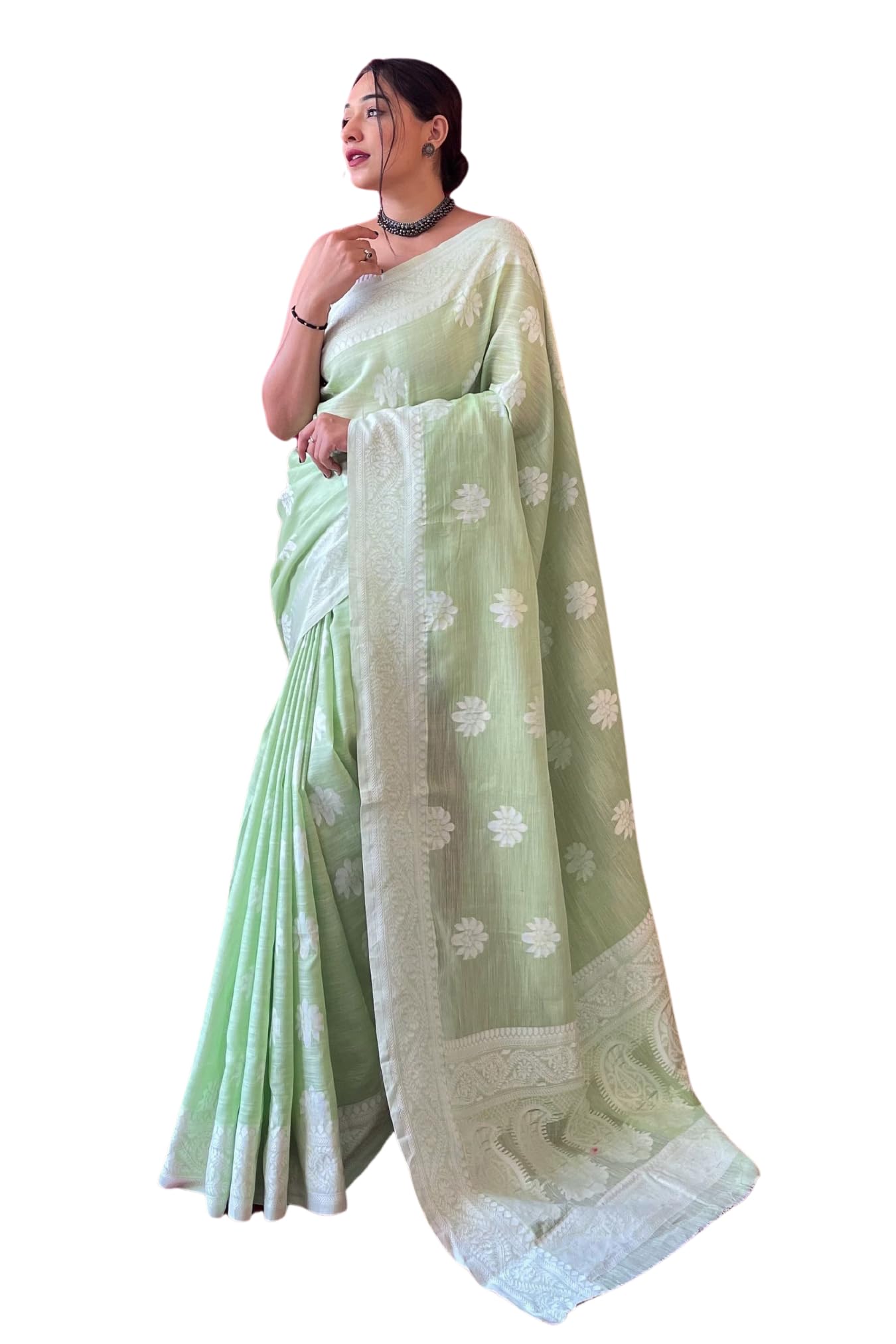 SGF11 Women's Kanjivaram Soft Cotton Linen Silk Saree With Blouse Piece