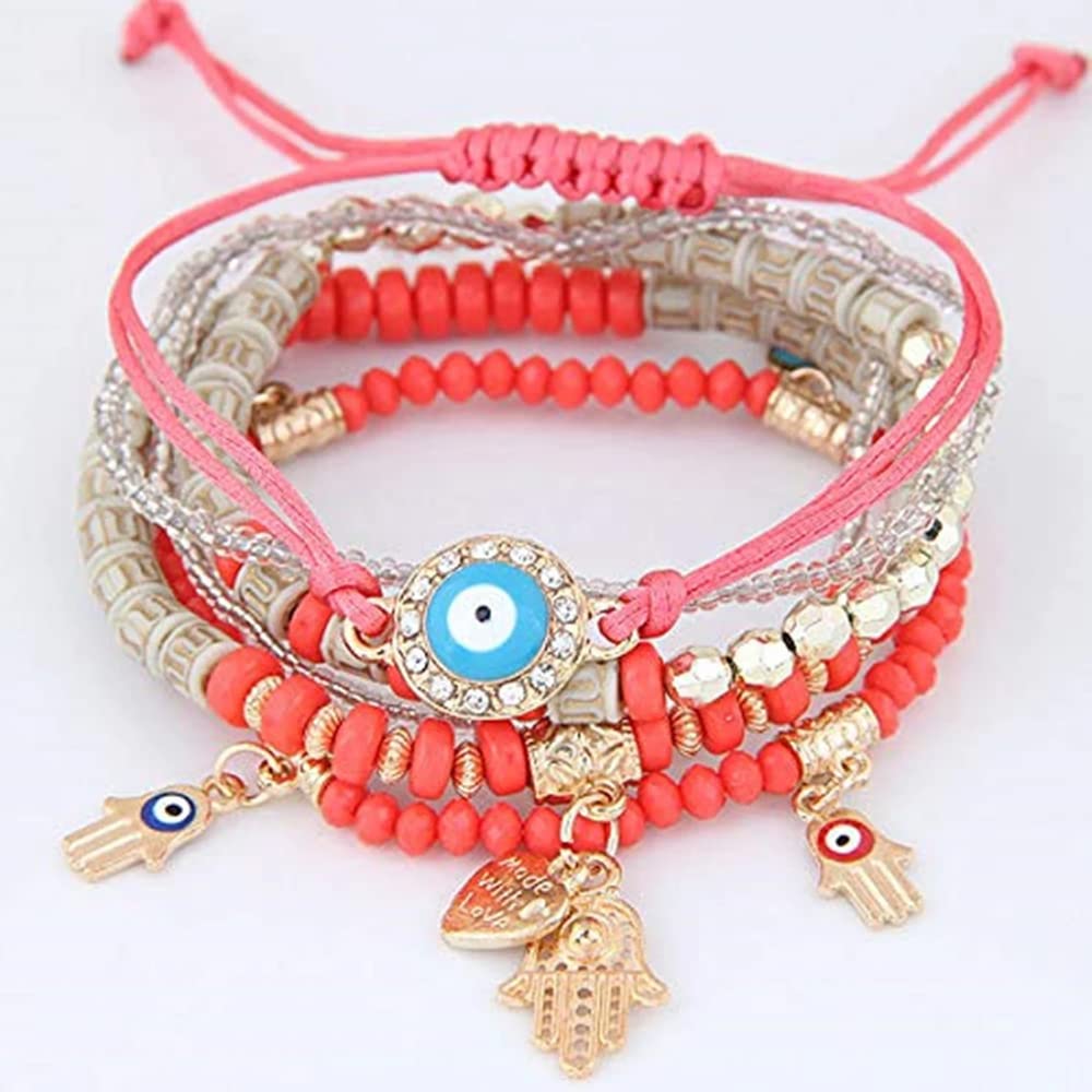 Shining Diva Fashion Bohemian Stackable Multilayer Hamsa Hand Evil Eye Lucky Protection Bracelets Multicolor Crystal Charm Beaded Bracelet for Women Girls