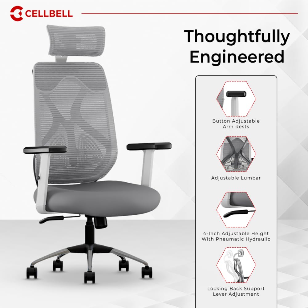 CELLBELL C190 Berlin Office Chair, High Back Mesh Ergonomic Home Office Desk Chair (Red - Black)