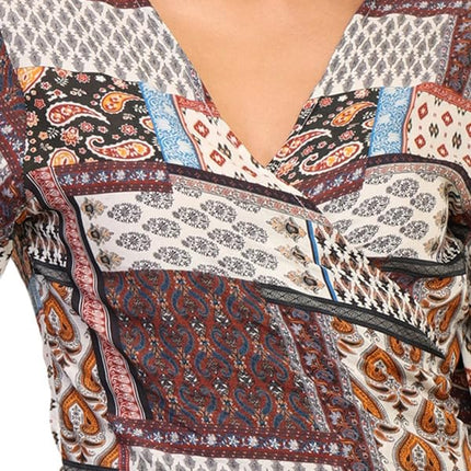 KE Kanha exportsWomen’s and Girls/Ladies Wrap Around Tops Beach wear Tunic Top V Neck Silk Casual Sleeve Printed Top Relaxed Fit Free Size