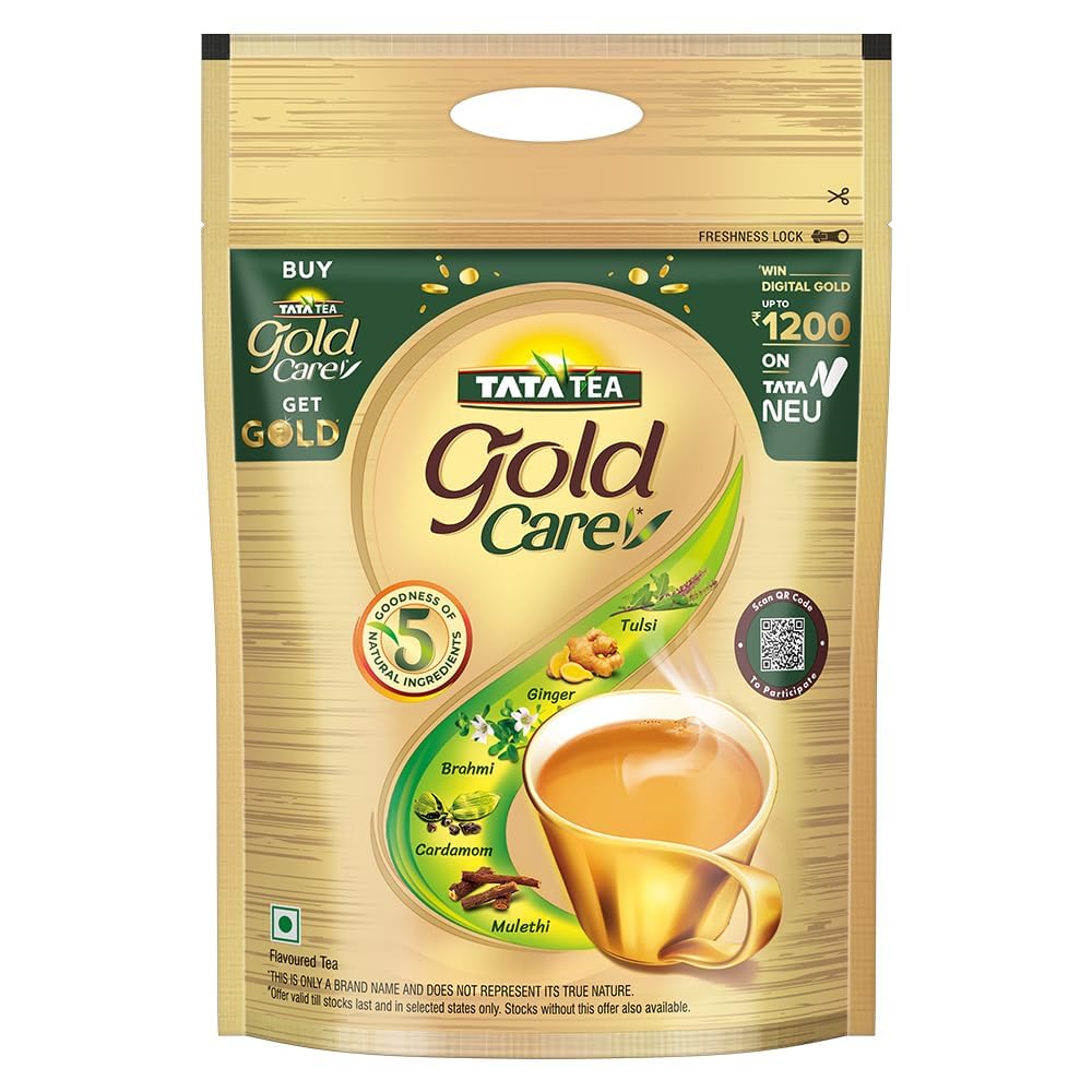 Tata Tea Gold Care, Rich in Taste, Goodness of Elaichi, Ginger, Tulsi, Brahmi & Mulethi, Black Tea, Loose Leaves, 1kg