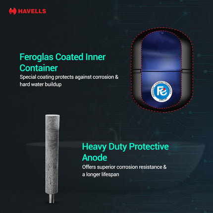 Havells Monza 10 Litre Storage Water Heater (Geyser) | Faster heating | Glass Coated Anti Rust Tank & Heavy Duty Heating Element | Warranty: 5 Year on Tank | High Rise Compatible 